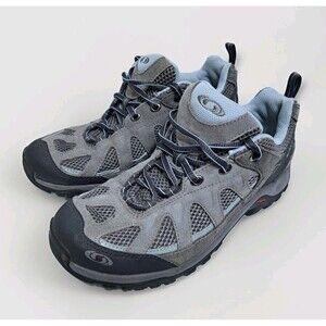 Salomon Exit Aero Womens Size 8.5 Hiking Trail Shoes Gray Blue Suede